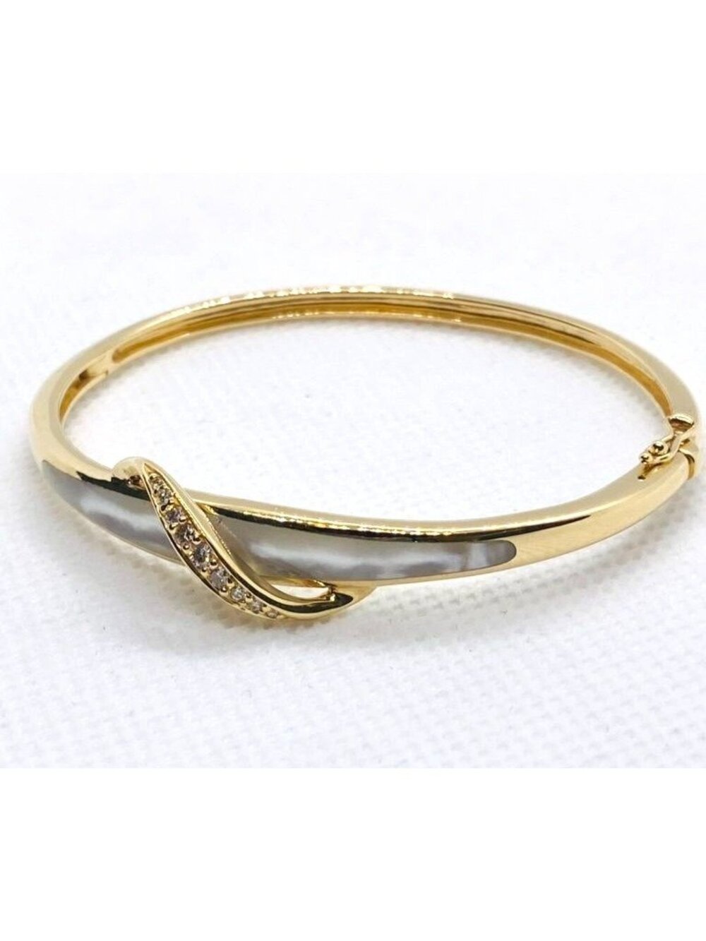 Kabana 14K Yellow Gold Mother of Pearl  Diamond 6.5" Bangle Bracelet